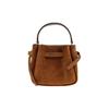 TORY BURCH Romy Gold Logo Bucket Bag Cowhide Leather Shoulder and Handbag Mini Women Caramel Color