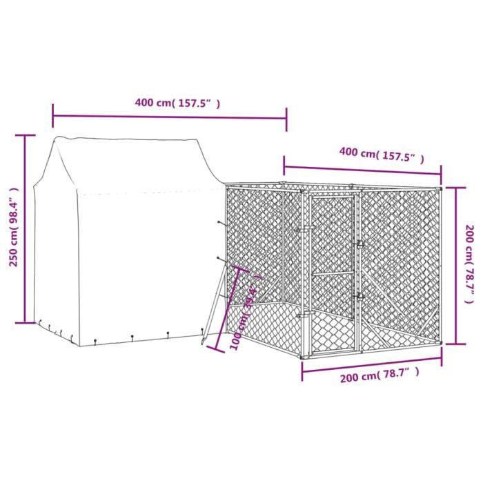 VidaXL Outdoor Dog Kennel with Silver Roof 4x4x2.5 M 3190478