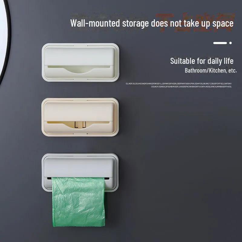 Wall-Mounted Punch-Free Removable Garbage Bag Storage Box for Kitchen and Bathroom.