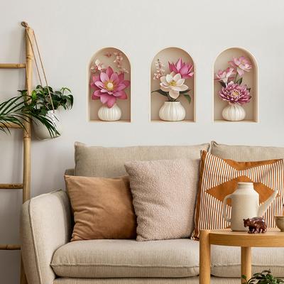 3 Pcs Creative Elegant Flowers Bedroom Living Room Home Wall Background Beautification Decoration Wall Stickers