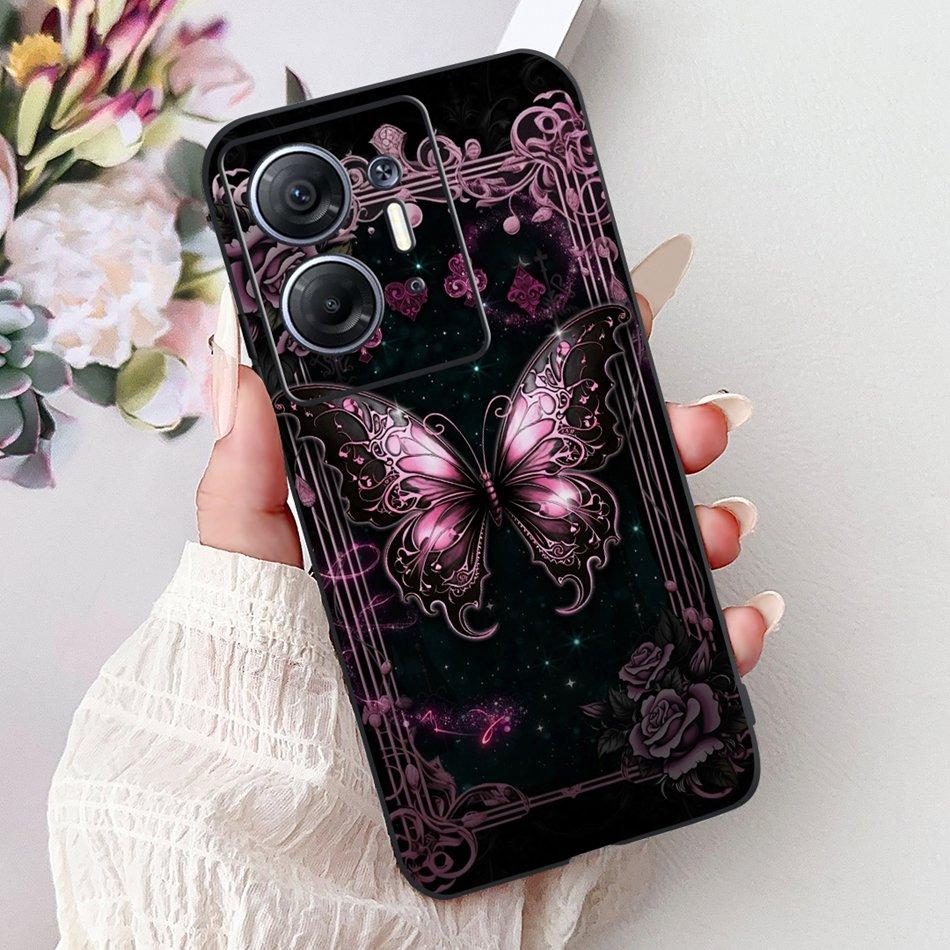 For Infinix Hot 30 5G Elegant Butterfly Cat Printed Phone Case For Infinix Hot30 5G X6832 Black Silicone Soft TPU Cases Bumpers