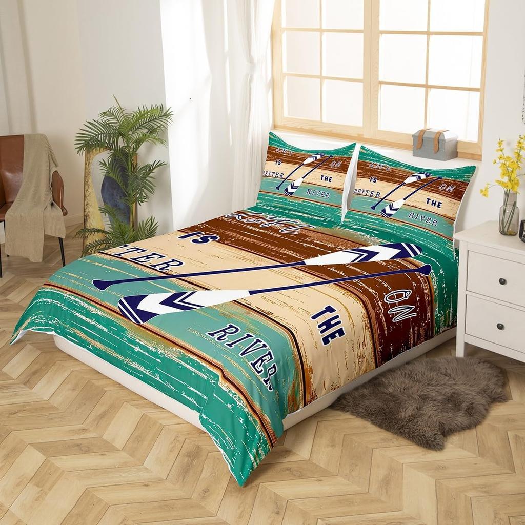 Boat Shed Duvet Cover Queen Size Wooden Plank Pattern Camper Microfiber Bedding Sets for Bedroom On The River Bed Cover