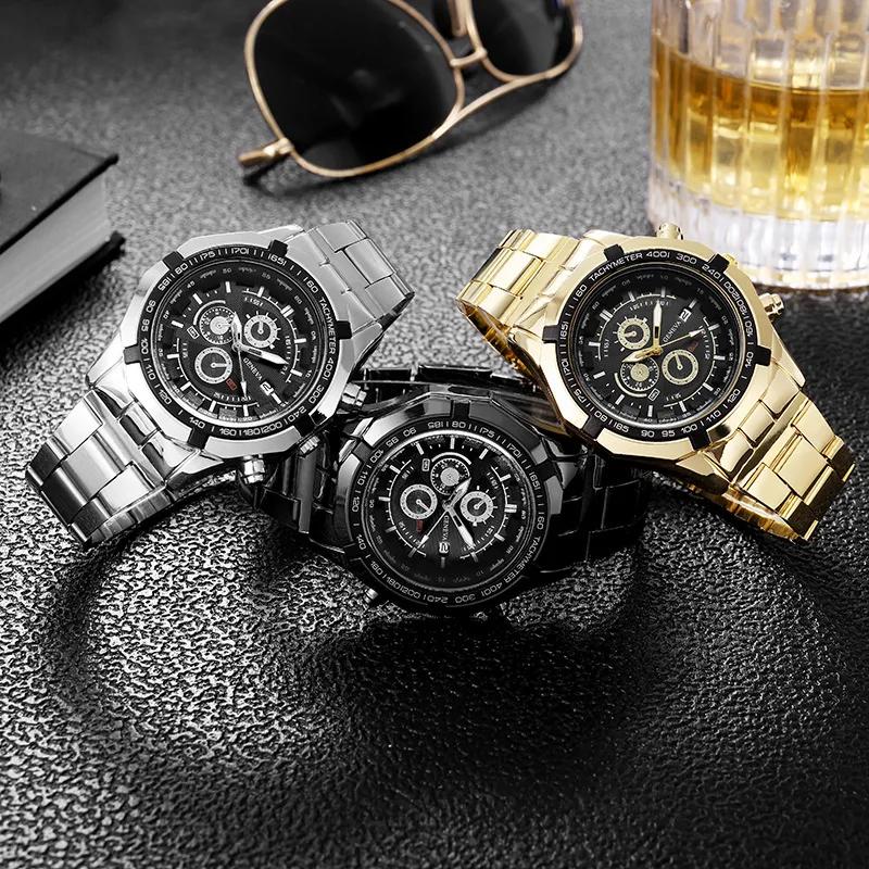 3pcs Set Men Steel Band Watch Luxury Sport Watches Fashion Business Quartz Wristwatch Dual Bracelet Set Relogio Masculino