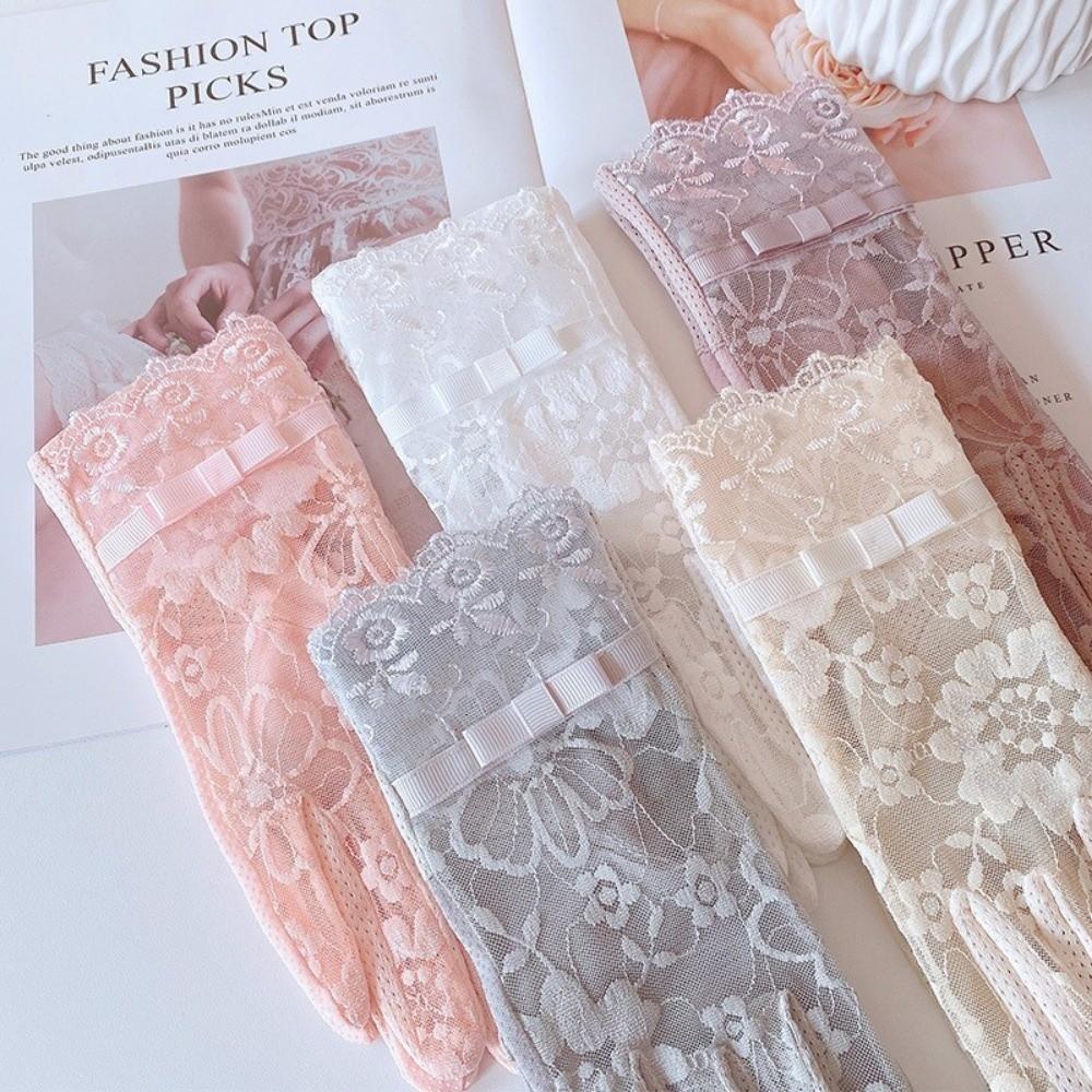 Full-finger Design Women Sun Protection Gloves Anti-skid Ice Silk Lace Gloves Outdoor Activities
