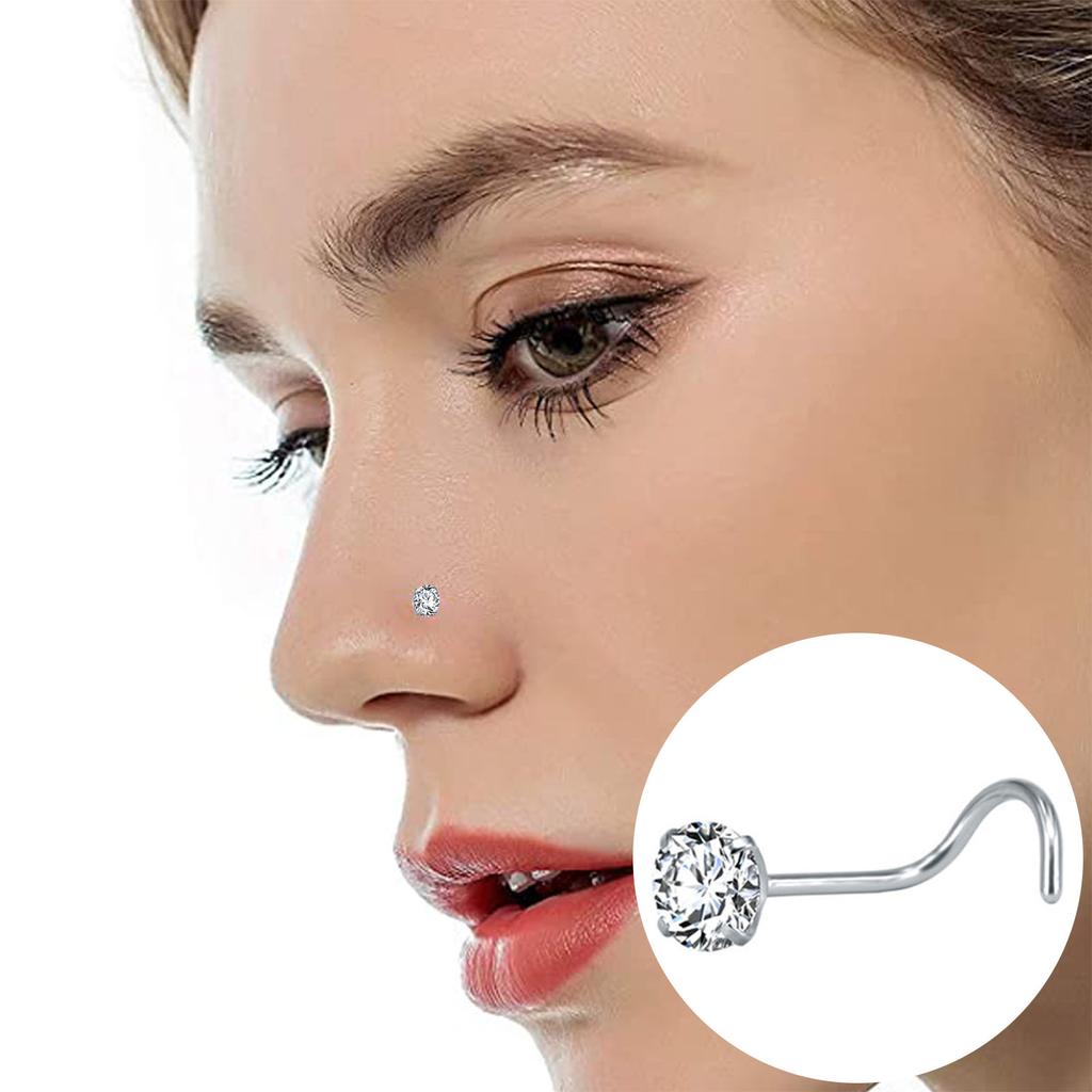 Stainless Steel Zircon Nose Stud Star-shaped Right Angle Titanium Nose Piercing Jewelry