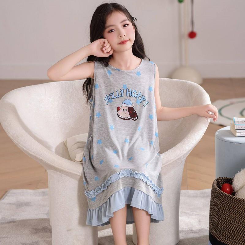 Girls Modals Sleep Dress Thin Nightgown Kids 3-8 Years Cartoon Princess Style Soft Comfortable Home Wear