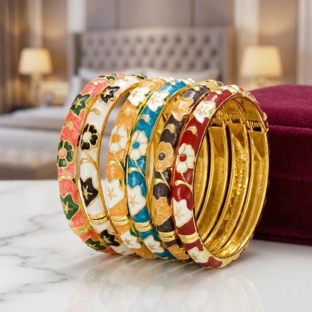 Floral Colorful Flower Bangle Traditional Women's Hand Bracelet Vintage Cloisonne Bangle  Ladies