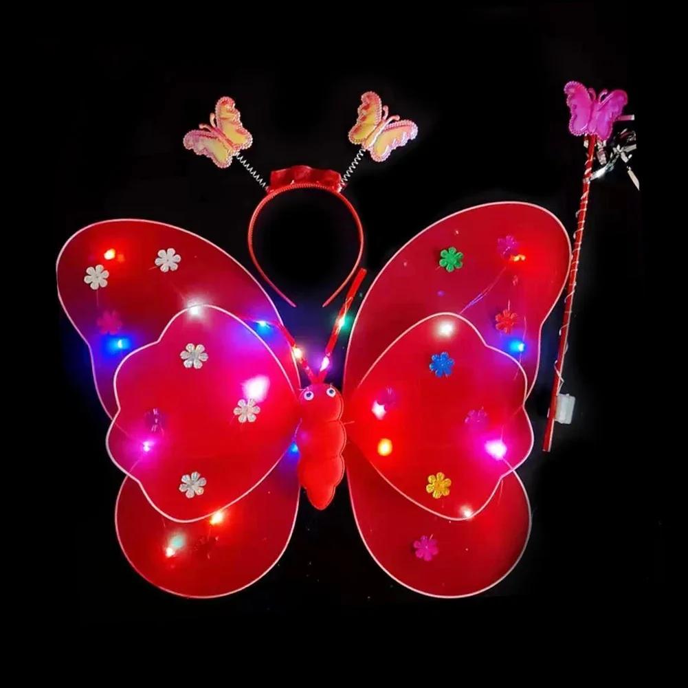 LED Children Costume Props Girls Skirts Angel Luminous Wings Flashing Butterfly Skirt Lights Suit 2-8year Easter Valentines Day