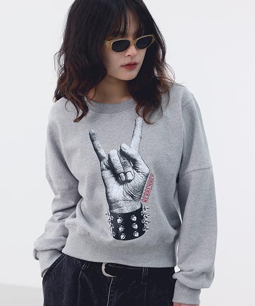REBRENNER Rock 'N' Roll Crop Sensor Sweatshirt Grey