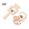 Beech Wood Baby Toy 1 Pair Wooden Rattle with Bell Beads Hedgehog Rabbit Elephant Bird Bead Teething Grip Ring Newborn Boys Girls Early Education