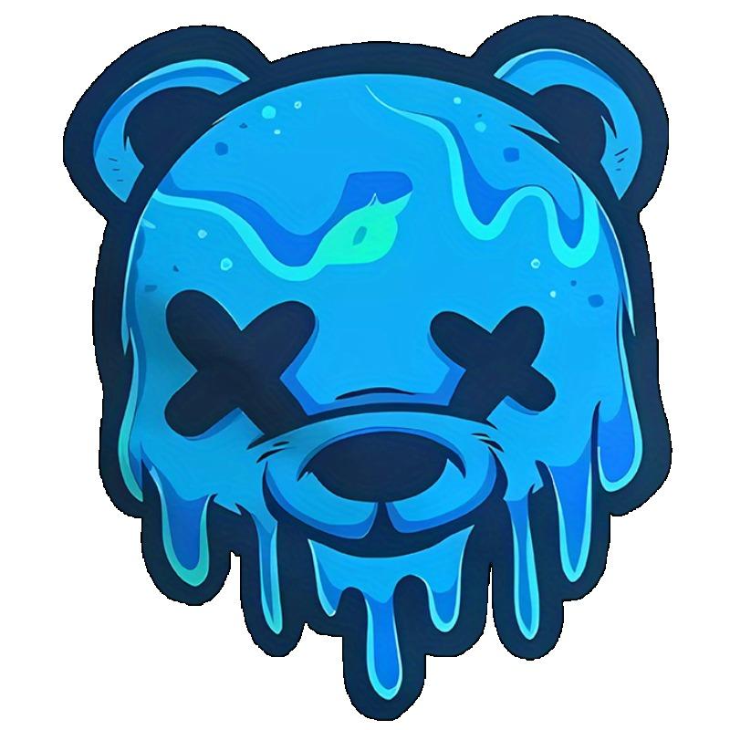 Black T Shirt with Blue Melting Bear Face Print for Casual Wear