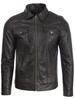 Men's Real Leather Trucker Overshirt Jacket (AGQ5) - Black