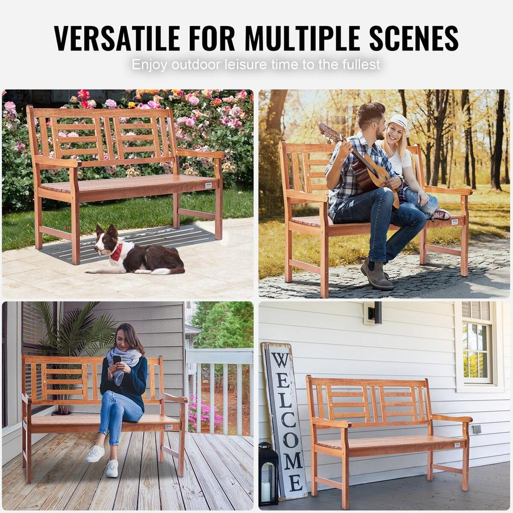 Outdoor Bench 48 In/121.9 Cm Wood Garden Bench 700 Lbs/317.5 Kg Park Patio Yard Porch Bench