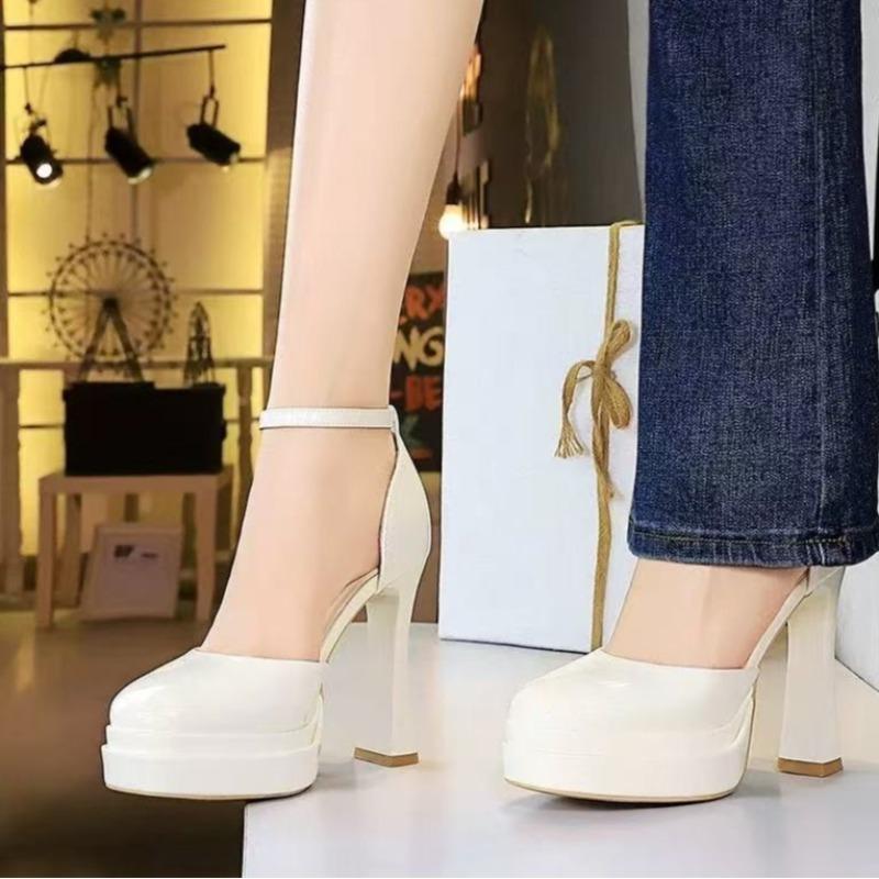 Fashion New Mary Jane High Heels Women's Fashion Round Toe Shallow Mouth One Line with Platform Anti-Slip Wear-Resistant High Heels