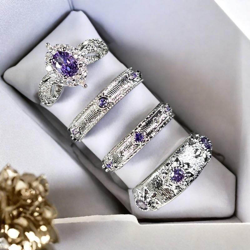 Nine Purple Isolation Purple Zircon Brushed Open Ring Female Niche Design Advanced Personality Light Luxury Ring