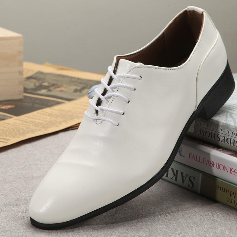 Korean Style Spring and Summer White Pointed Lace Up Men's Business Formal Wear British Casual Shoes