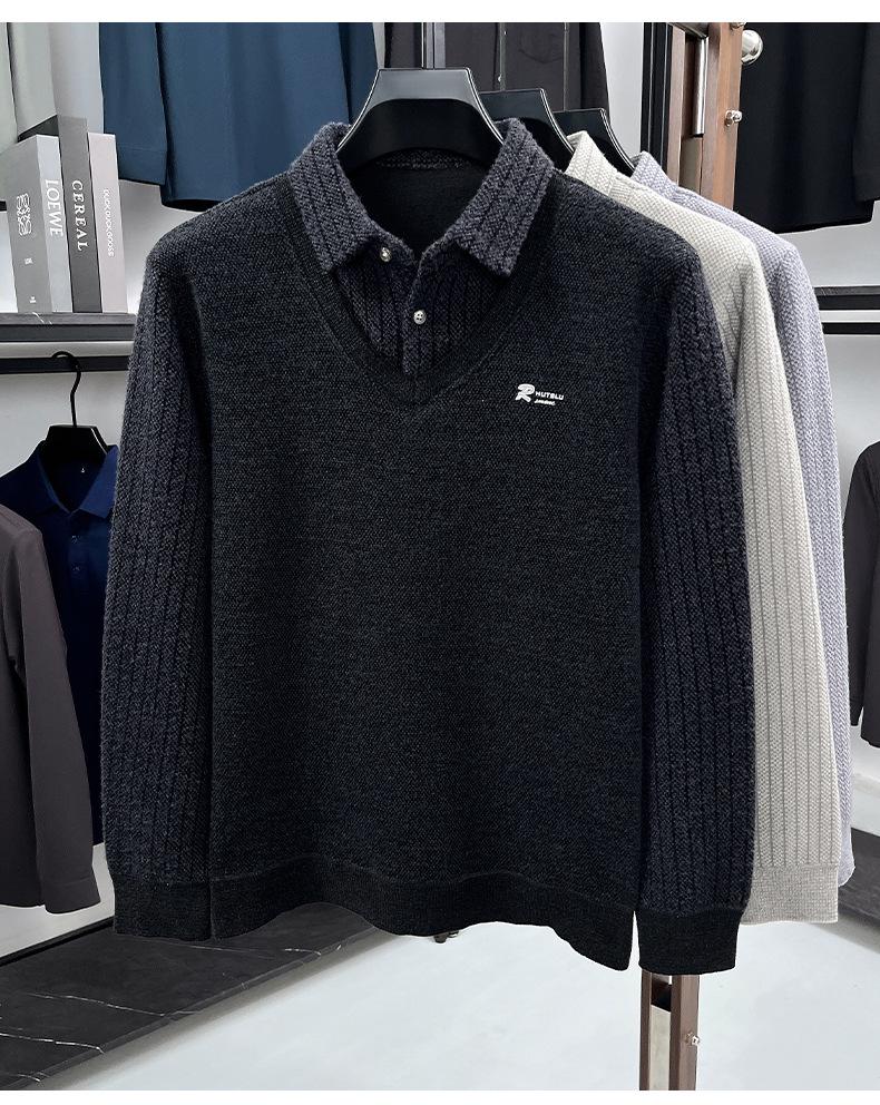 Woodpecker Herrstickad Tröja med Fleecefoder 2025 - Tjock, Varm, Tvådelad Vinterstil