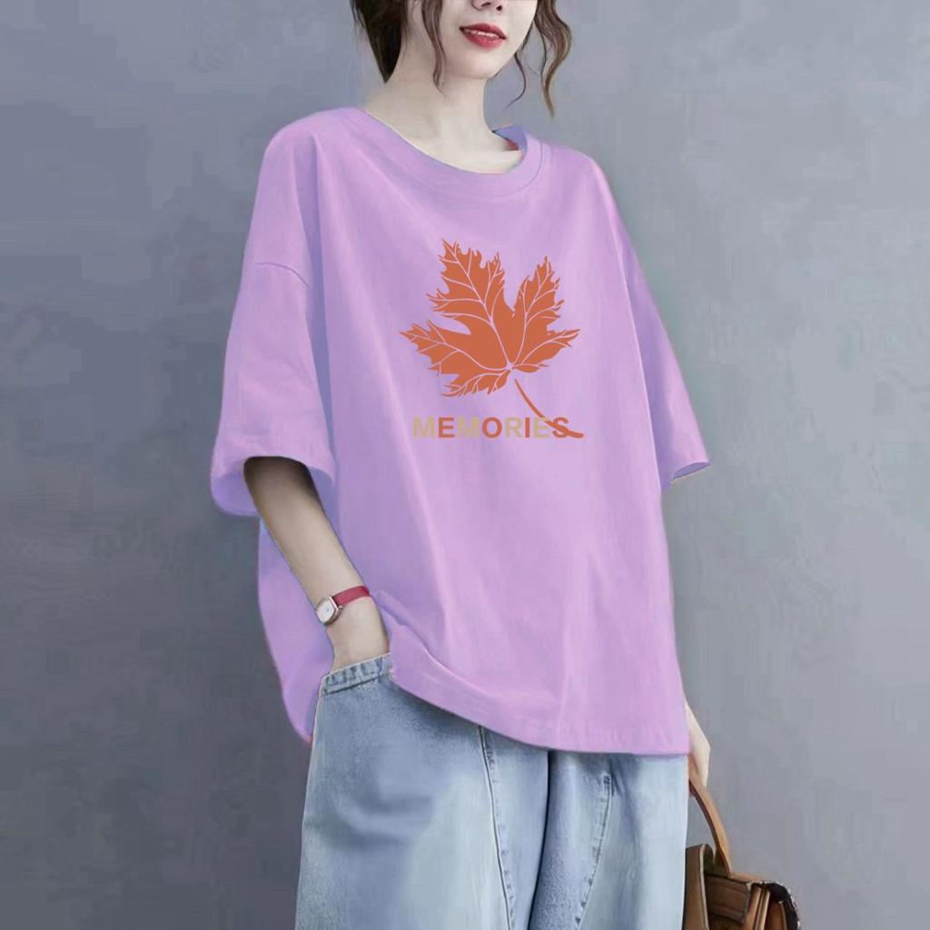 Tricou cu mâneci scurte din bumbac Top casual imprimat la modă de vară pentru femei