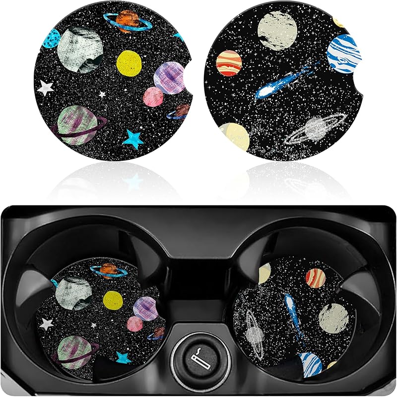 Colorful Flowers and Plants Car Cup Holder Coaster,Car Coasters for Cup Holder,2 Pack Floral Berries Anti-Slip Absorbent Ceramic Car Cup Coasters for