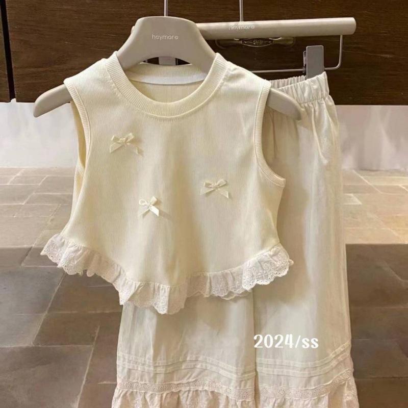 Summer Girls Sleeveless Vest Sweet Bow Lace Top For Baby