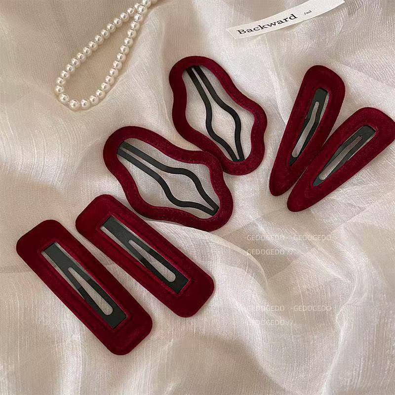 French Retro Red Cloud Waterdrop Hair Clip for Women - 2025 Temperament BB Side Clip Headwear