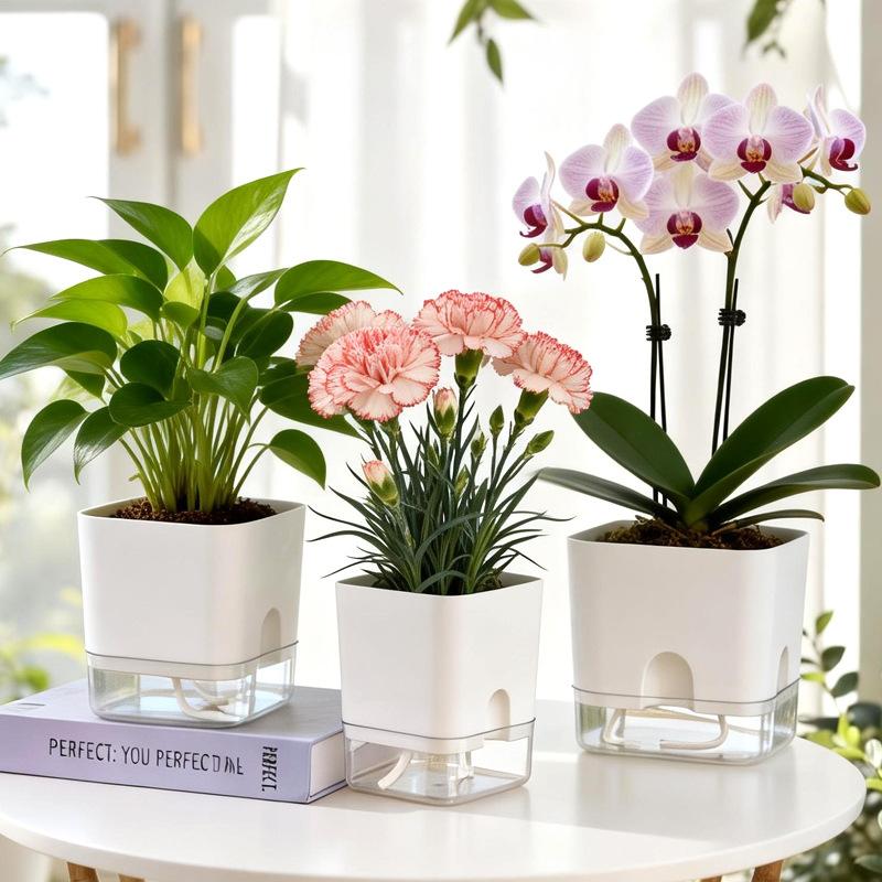 Self Watering Square Flower Pot with Removable Water Reservoir for Indoor Home and Outdoor Balcony Gardening