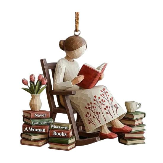 Just A Girl Who Loves Book Christmas Ornament 2D Flat Acrylic Reading Lovers Hanging