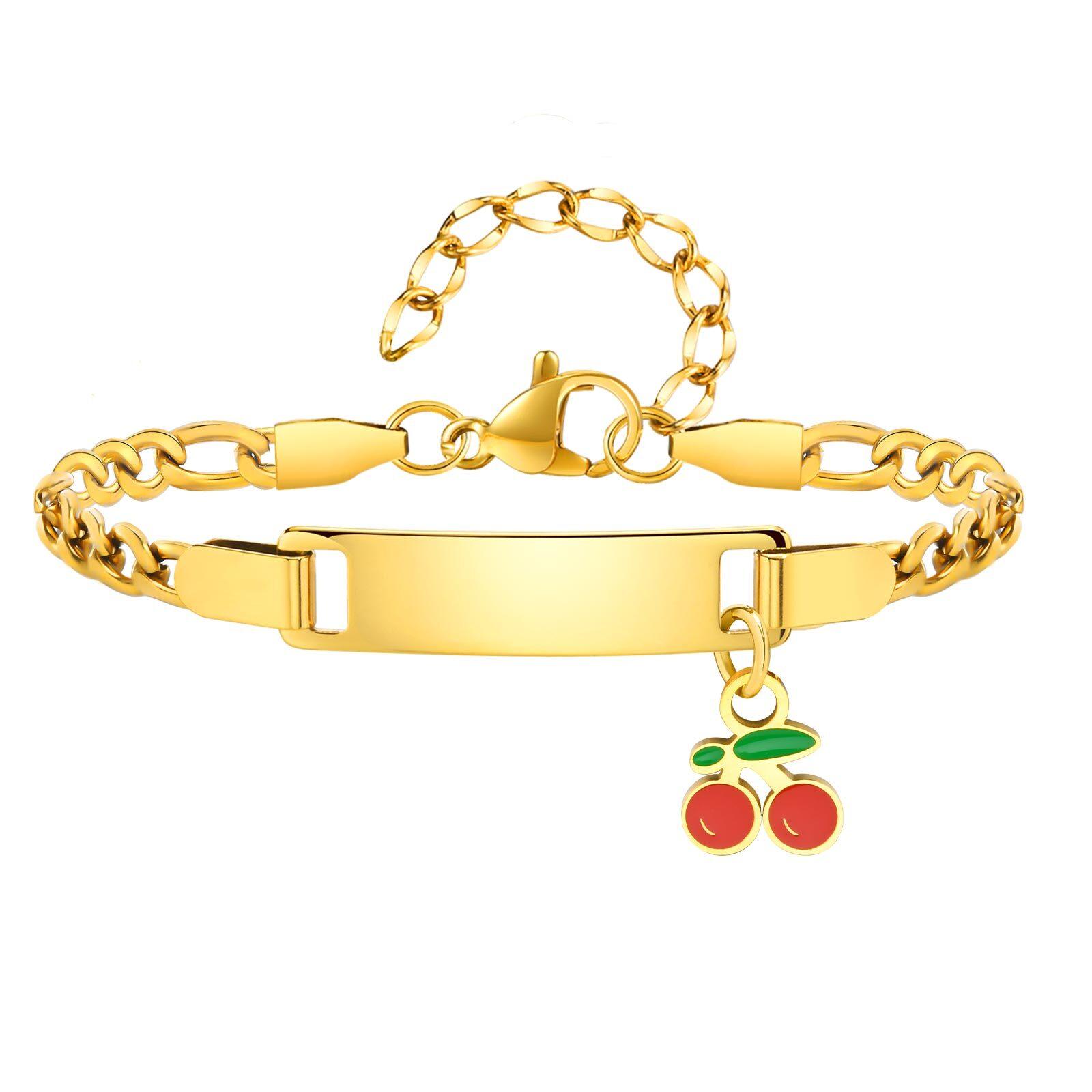 

Personalized Children s Bracelet, Cute Strawberry Cherry Bracelet Engraved Name for Baby Newborn Gift, No Rust Free Allergenic 12cm-17cm