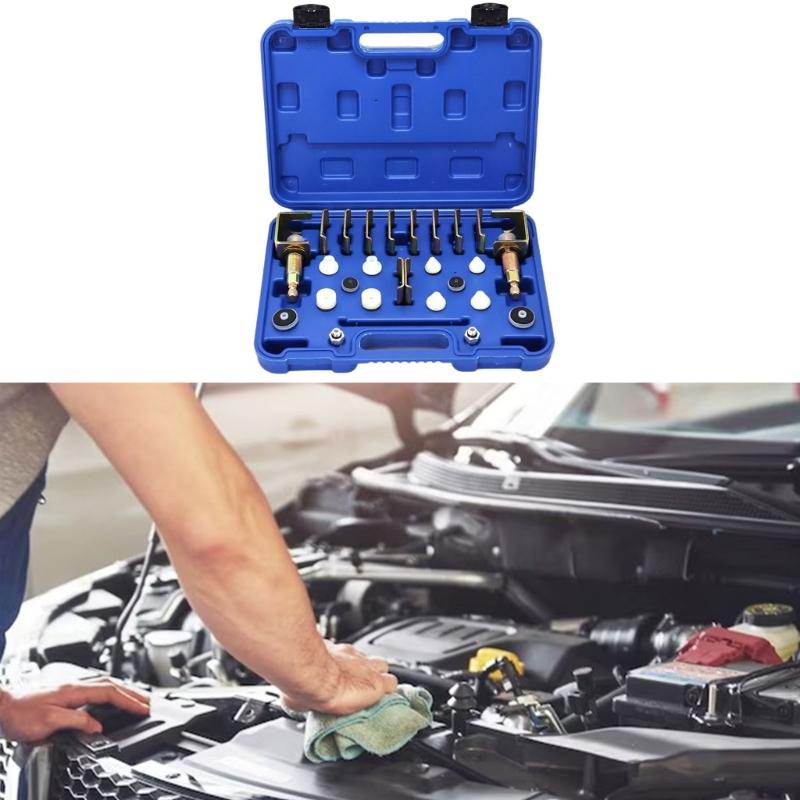 Car Air-Conditioning System Service Kit with Threaded Metal Components for Leak Checking, Line Sealing, and Vehicle Maintenance Work