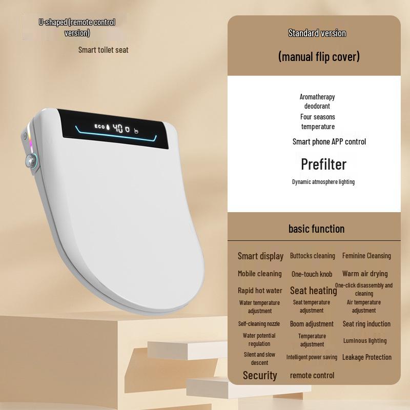 Smart Heated Toilet Seat Cover with Automatic Flip-Up and Foam Shield
