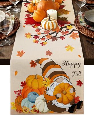 Happy Fall Gnome Pumpkin Maple Leaves Linen Table Runner Autumn Thanksgiving Sunflower Kitchen Dining Table Runners Autumn Decor