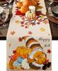 Happy Fall Gnome Pumpkin Maple Leaves Linen Table Runner Autumn Thanksgiving Sunflower Kitchen Dining Table Runners Autumn Decor