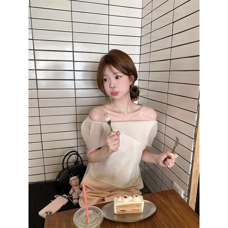 Kumikumi Gentle Wind Age-Reducing Apricot Short sleeve Chiffon Shirt Women clothes Summer Niche Temperament Chic Slimming Top