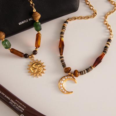 Resin Beaded Necklace Niche Collarbone Chain Breast Chain Does Not Fade Stainless Steel European and American