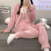 Womens Winter Flannel Pajama Set Thick Warm Cozy Lounge Wear Korean Style Sweet Casual Home Outfit