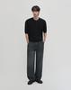 WORK ON BODY OFF Cool Bamboo Semi-Overfit Cable Henley Neck Short Sleeve Knit [Black]