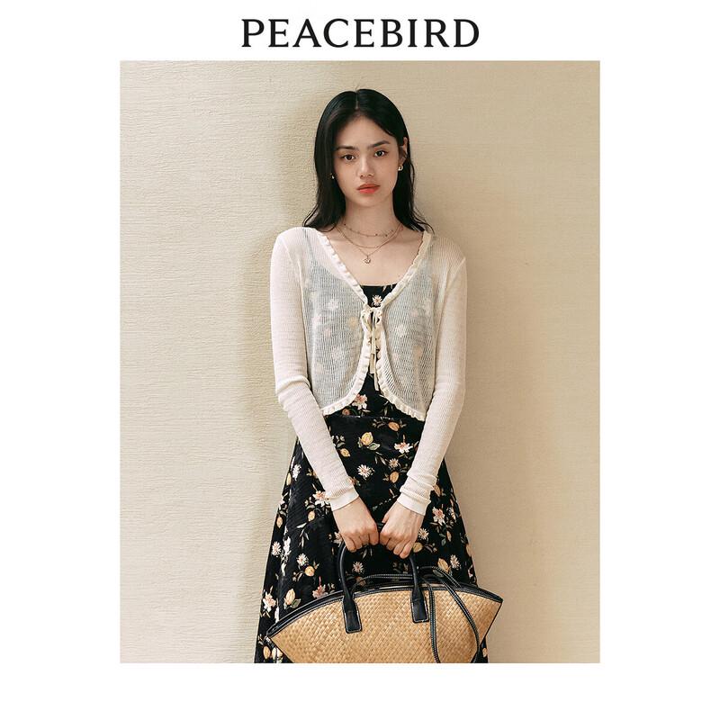 

PEACEBIRD Women s Ruffle Trim Hollow-Out Knit Cardigan M