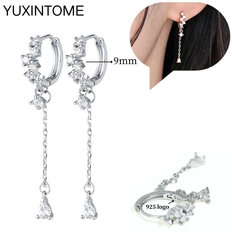 925 Sterling Silver Ear Needle Fashion Hoop Earrings White Crystal Luxury Women's Silver Earrings Wedding Women's Jewelry Gift