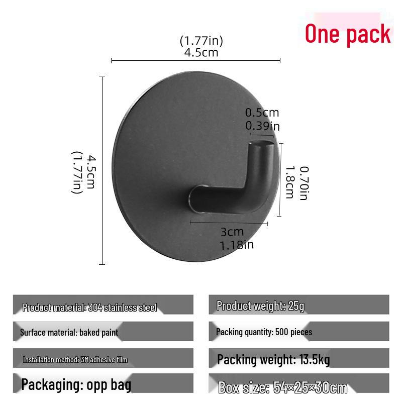Stainless Steel No-Drill Adhesive Hook for Bathroom/Kitchen – Black