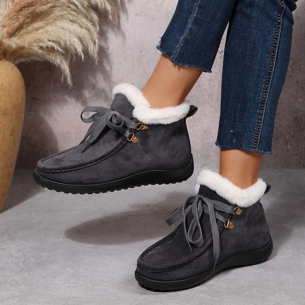 Fashion New Womens Winter Ankle Boots Slip on Suede Snow Boots Plush Casual Fur Warm Cotton Shoes Outdoor Casual Ladies Flat Bottom Shoe