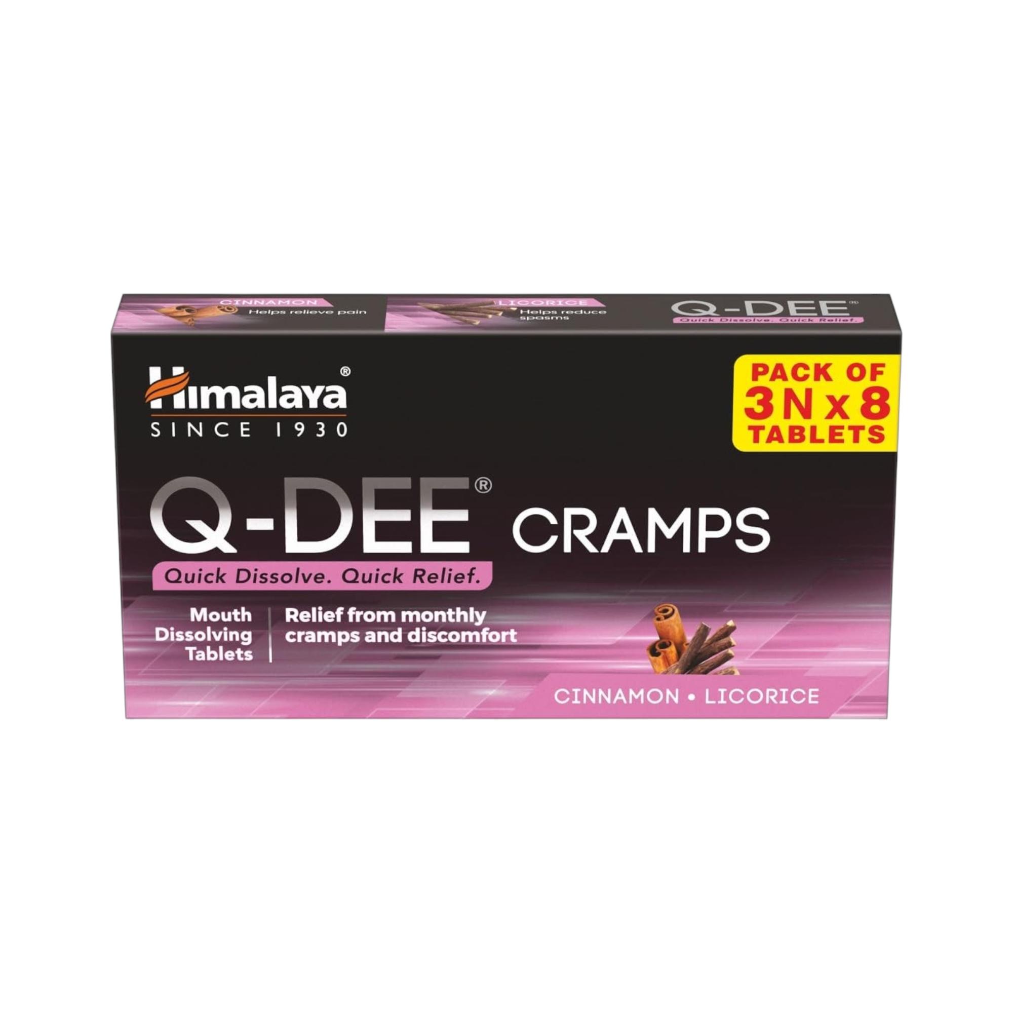 

Himalaya Q-DEE Cramps Relief Mouth Dissolving Tablets 3x8 Pack Quick Relief for Women - Total 24 Tablets