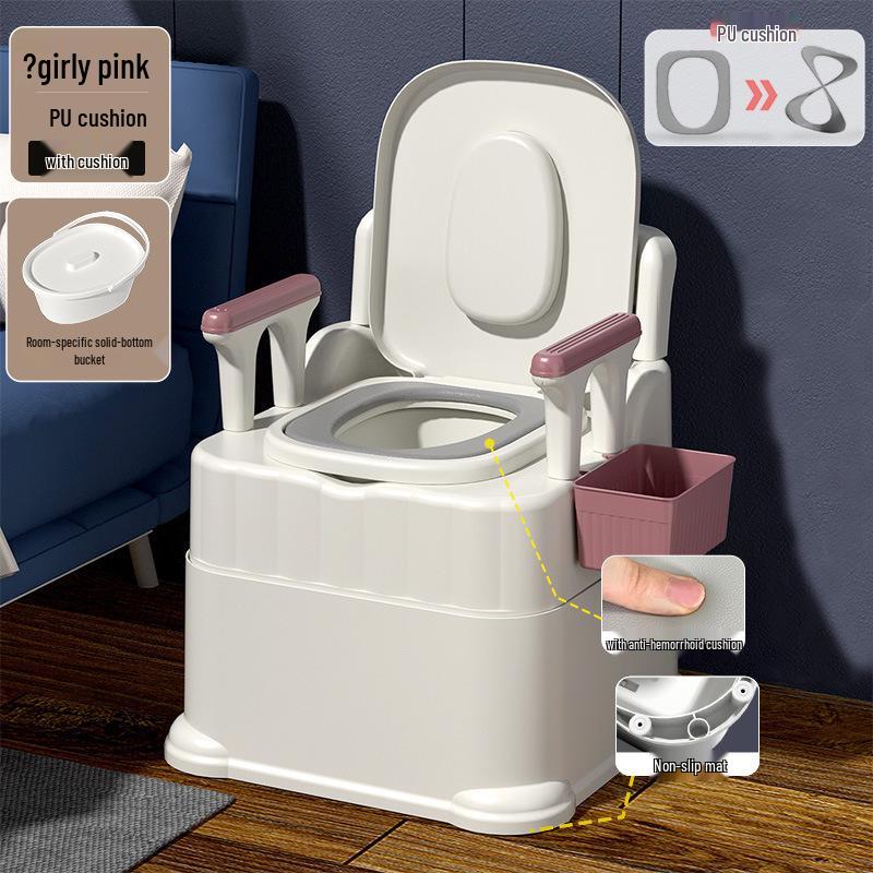 Portable Toilet Chair with Armrests for Elderly, Indoor Use, Bedside Commode for Pregnant Women.