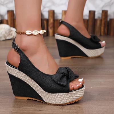 Nova Moda Feminina Tira No Tornozelo Denim Plataforma Cunha Verão Senhora Peep Toe Sandálias Casual Streetwear Estilo Coreano Sapatos de Salto Alto