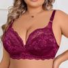Plus Size Underwire Lace Bra Push Up Fixed Straps Back Double Row Clasp 3/4 Cup Women