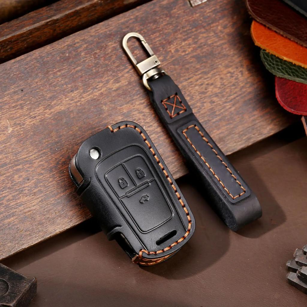 Leather Car Key Case Cover Fob Protector Shell for Chevrolet Chevy Cruze Cavalier Malibu Xl Equinox Sail JM Trax Keychain Holder