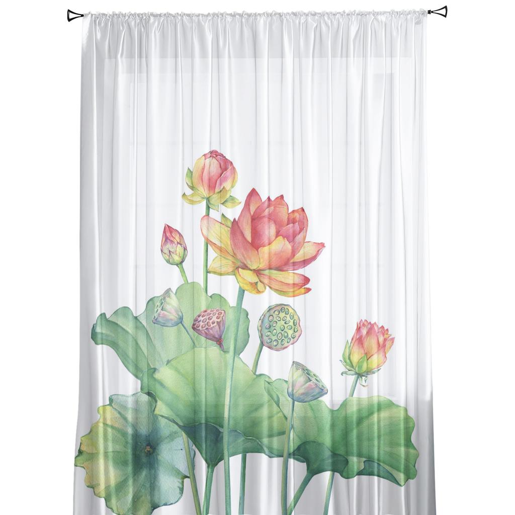 Pflanze Lotus Blume Weiß Tüll Fenster Vorhänge Wohnzimmer Organza Garn Sheer Voile Vorhang Schlafzimmer Küche Home Decor Drapieren