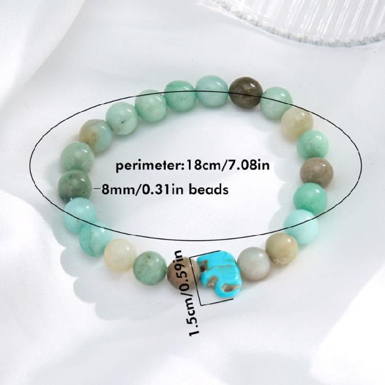 8MM Round Gemstones Bracelet With Turquoise Accent And Elephant Charm Perfect For Adding A Natural Touch To Outfits