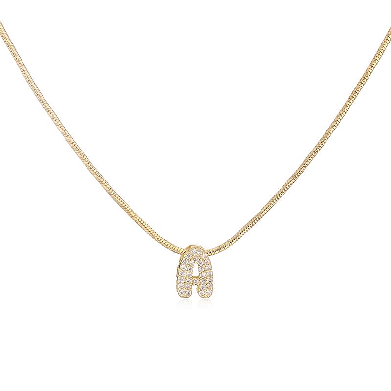 Gold Plated CZ Stone Initial Pendant Necklace A to Z Letters Unisex Couple Jewelry