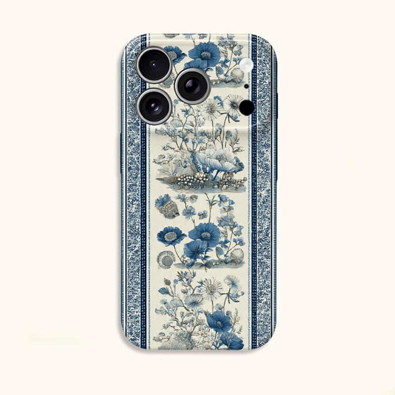 Classic Blue White Border Botanical Art Graphic Film Aesthetic Protective Shockproof Bumper Phone Case For iPhone 13 14 15 16 17 Pro Max Plus