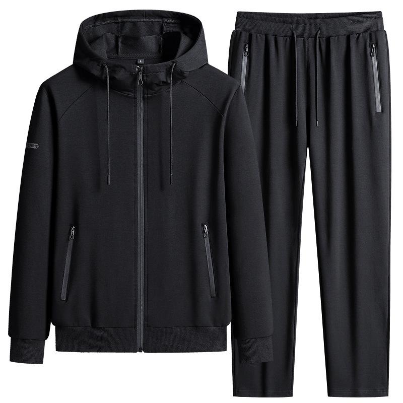 Herren Frühling/Herbst Locker sitzendes Freizeit-Sportset: Langärmliges Kapuzen-Sportshirt + Sporthose Übergröße Zweiteiliges Set